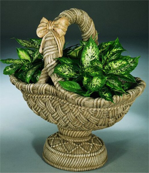 Pedestal Basket Planter Large Ribbon bow Weaved Statuary Pot
